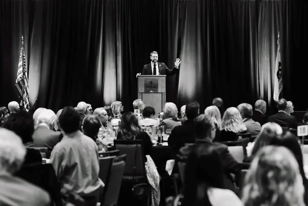 Jonathan Keller addresses a full ballroom at the 2023 California Family Council gala