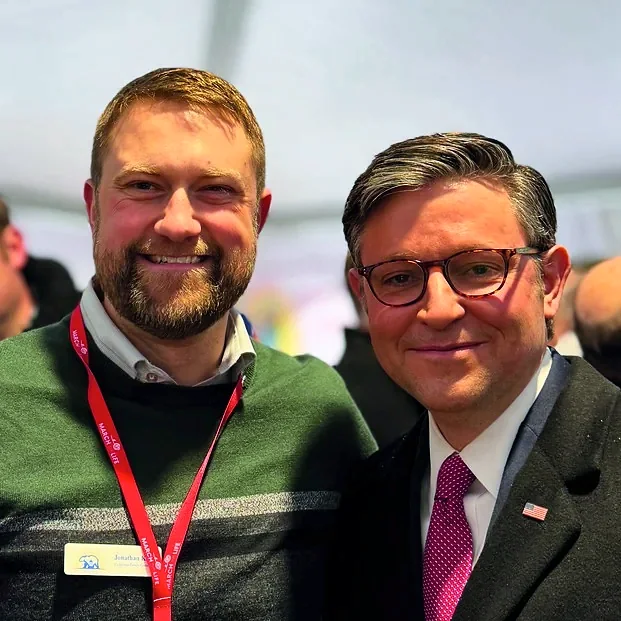Jonathan Keller with Speaker of the House Mike Johnson backstage at the 2024 March for Life in Washington, D.C.