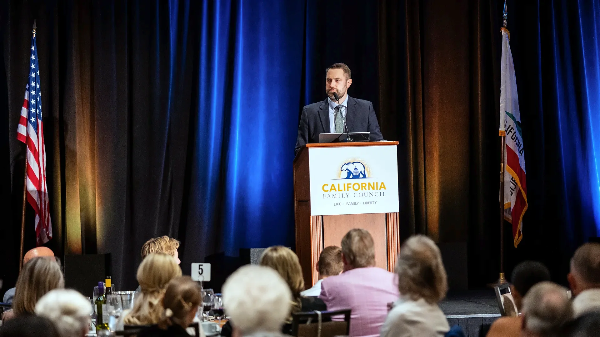 Jonathan R. Keller speaks at the 2026 Life, Family, Liberty Gala in Costa Mesa, California