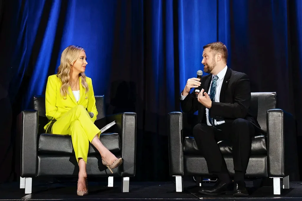 Jonathan R. Keller interviews Kayleigh McEnany on stage at the 2024 California Family Council gala