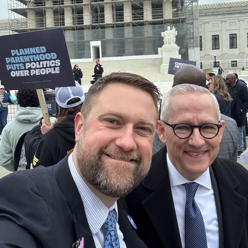 Jonathan Keller with David Bereit outside the U.S. Supreme Court in 2025.