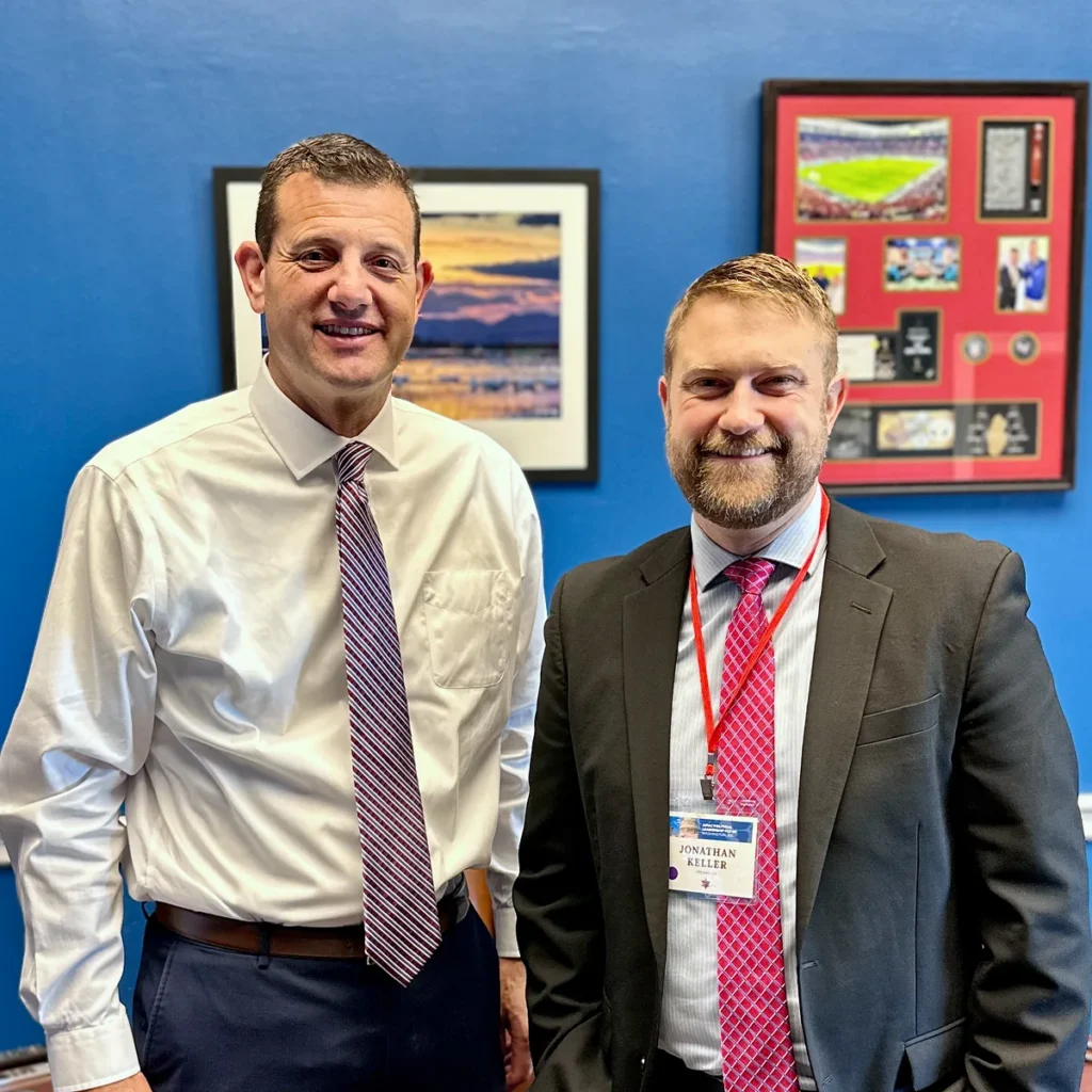Jonathan Keller with U.S. Representative David Valadao in his office in 2023.